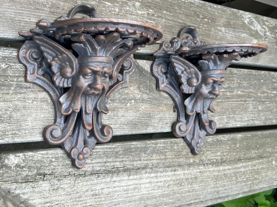 Image 1 of Iron Wall Brackets with Devil Faces – Gothic Elegance in Cast Iron - Free Shipping