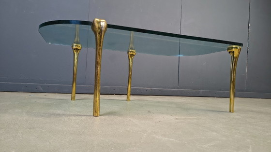 Image 1 of Salontafel van messing en glas, jaren 70.
