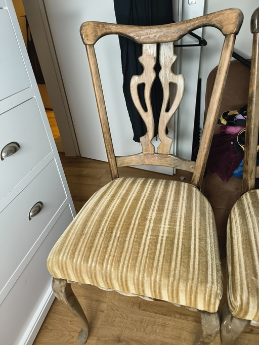 Art Deco wooden chairs with green velvet upholstery, 2x