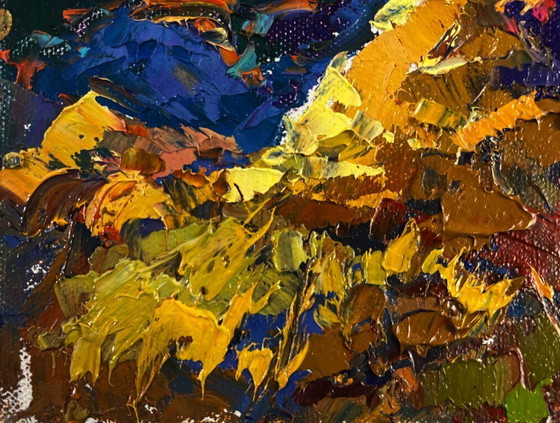 Image 1 of Original Oil Painting Colorful Summer Landscape Night tale in silver reflections