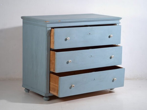 Antique painted pine chest of drawers – Rustic European blue dresser – circa 1900 – Ceramic (photo 23 of 40)