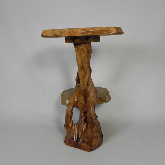 Image 1 of Plantentafel met 2 plateaus, vintage houtsnijwerk, VS jaren 50