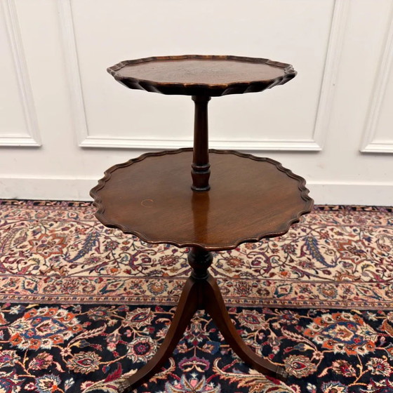 antieke Engelse tweelaags desserttafel, Salontafels, Hout, Bruin, Chesterfield (foto 3 van 6)