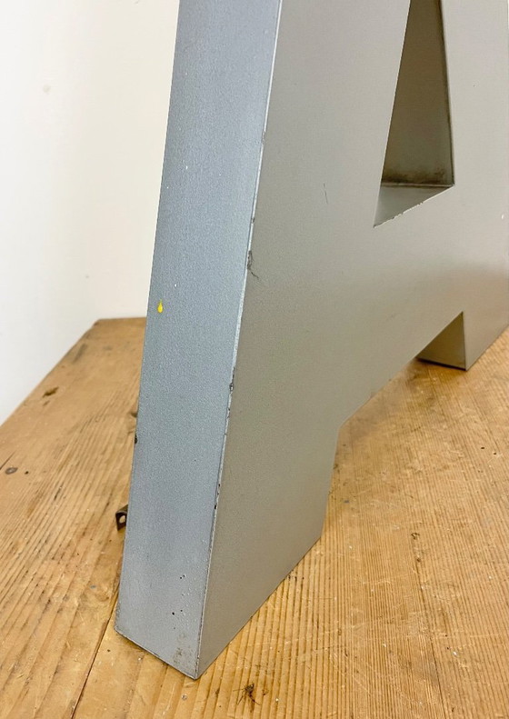 Image 1 of Large Illuminated Vintage Grey Iron Facade Letter A , 1970s