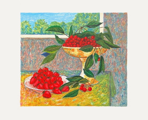 André BARLIER Still Life with Red Fruits II lithograph 1992