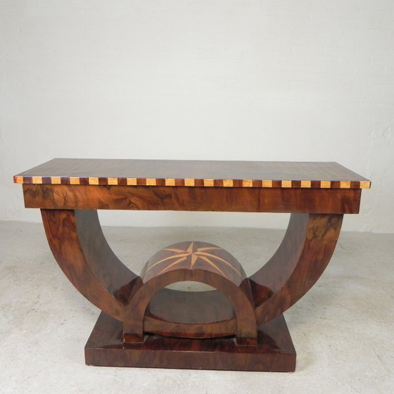 Image 1 of Art Deco style console table with different types of inlaid wood