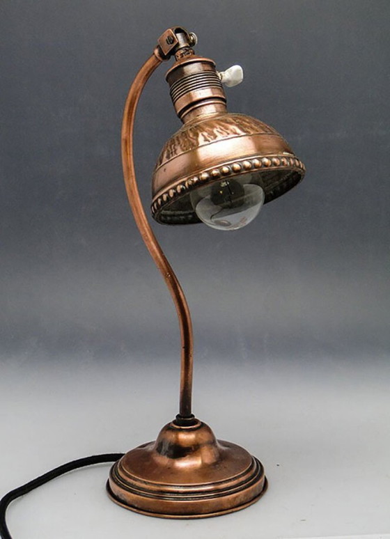 Art Nouveau Copper Table Lamp, Germany, Early 20th Century – Ceramic (photo 2 of 13)