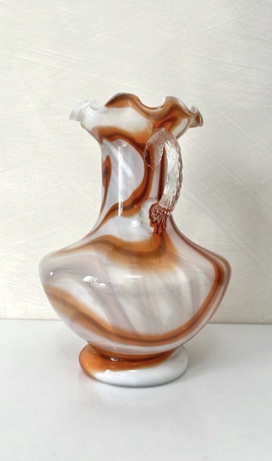 Image 1 of Vintage Murano opalen vaas, oranje en wit, jaren 70