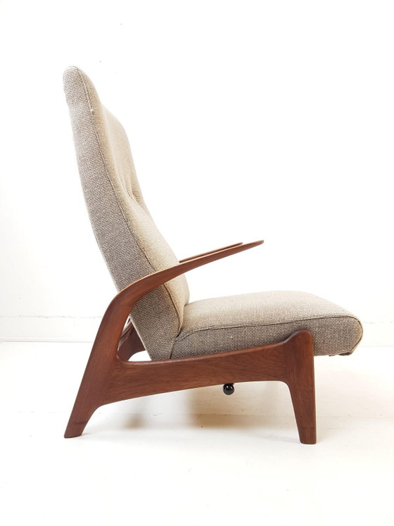 Fauteuil Gimson & Slater en tissu beige Ploeg | Teck réglable, récemment retapissé – Wood, Wool (photo 3 of 7)