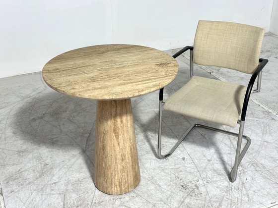 Bistrotisch Eleonora Aime aus Travertin – Rund Ø70 – Massiver Naturstein – Esstische, Stone (photo 4 of 7)