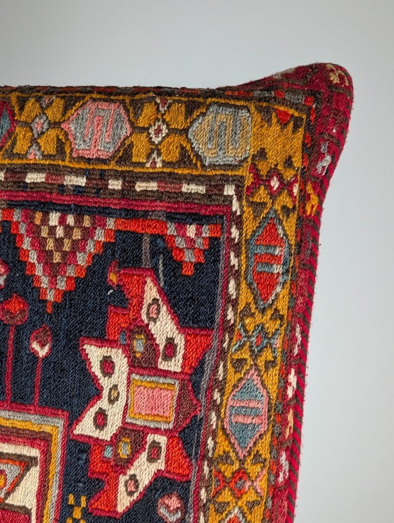 Image 1 of Gran cojín de suelo kilim soumak caucásico, de lana, mediados del siglo XX