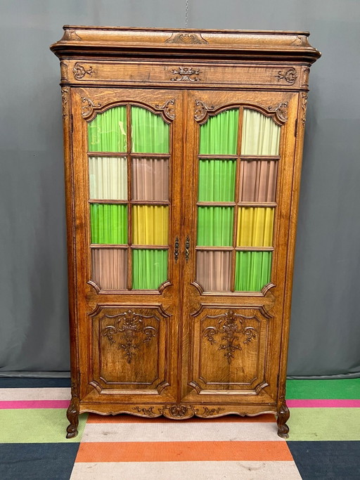 Lütticher Bücherschrank aus geschnitzter Eiche im Regency-Stil – boekenkasten, Glass, Hollywood Regency (photo 2 of 7)
