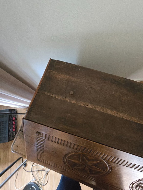Antieke eiken schrijfkast/secretaire met rijk houtsnijwerk – Bureau, Wood (photo 7 of 10)
