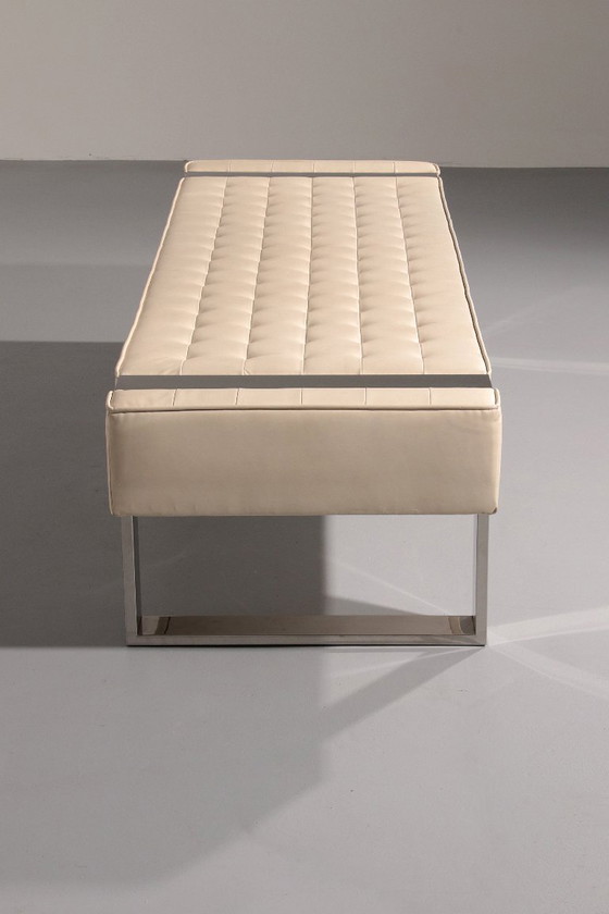 Image 1 of Lederen bank met chromen onderstel, afkomstig uit Duitsland, 1980.