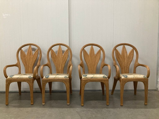 4 Vivai del Sud eetkamerstoelen van riet, bamboe en palmbladeren
