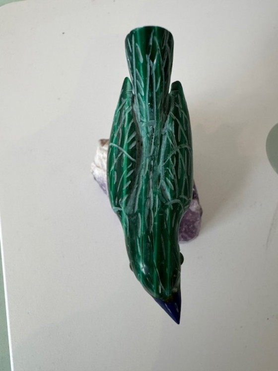 Image 1 of Figurine, Bird Malachite/Amethyst Semi-precious stone