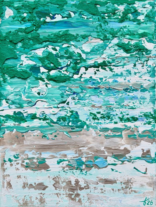 Dipinto astratto VOLT smeraldo – opera d'arte moderna originale 18 × 24 cm