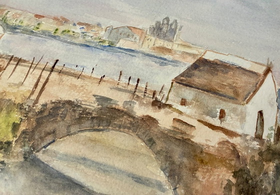 Image 1 of Antique watercolor painting of the Camargue region, Les Saintes-Maries-de-la-Mer