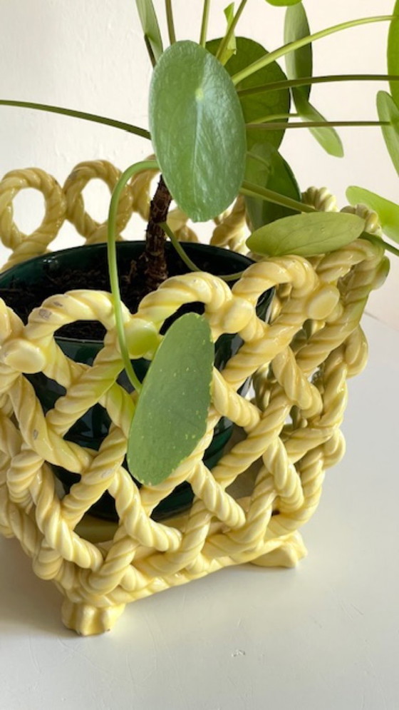 Image 1 of Vintage Woven Earthenware Plant Pot