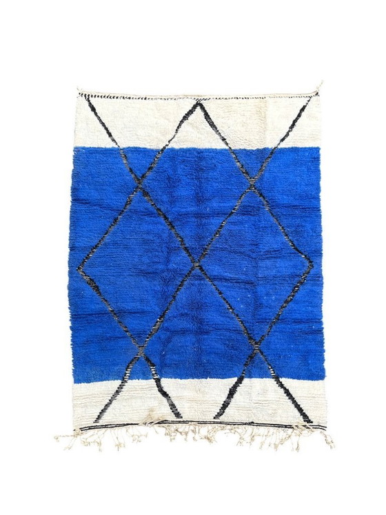 Image 1 of Beni Ouarain Teppich – 185 x 250 cm – Handgewebte marokkanische Wolle – Blau & Elfenbein