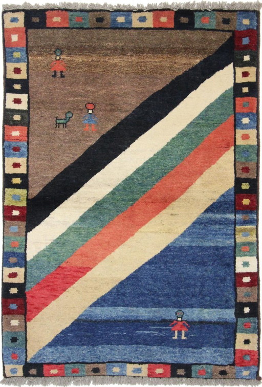 Original Persian carpet Gabbeh Ghashghai oriental carpet 162 cm x 114 cm old natural