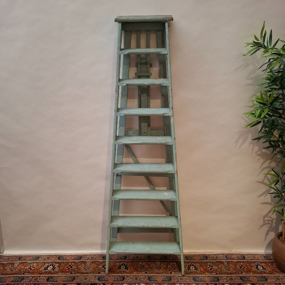 Scala da Pittore Vintage in Legno con Strato di Vernice Verde Menta Consumato – Decorazione, Wood (photo 8 of 8)