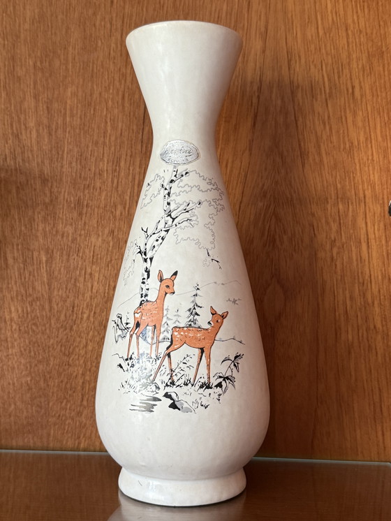 Image 1 of Vintage Vase With Print Deer