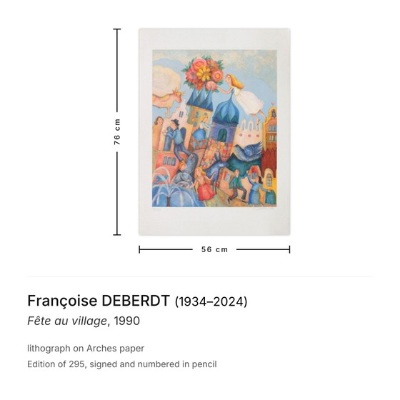 Image 1 of Françoise DEBERDT Fête au village Litografia firmata 1990