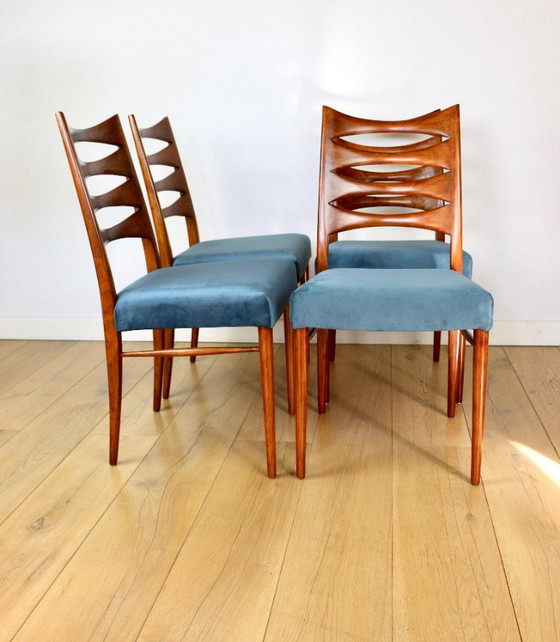 Image 1 of Danish vintage chairs blue turquoise vintage - set of 4 - great set