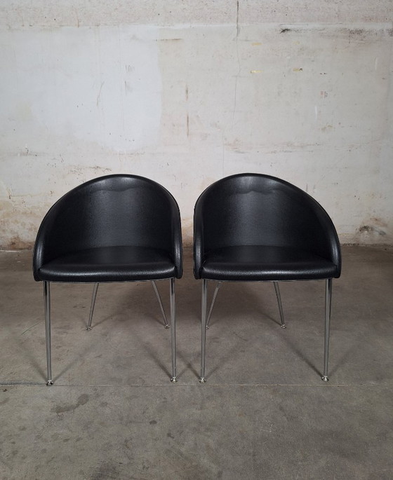 Image 1 of Silla decorativa Kastel Kameo de cuero negro con patas cromadas