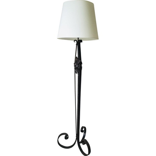 Vintage Art Deco smeedijzeren vloerlamp met bloemversiering, 1930