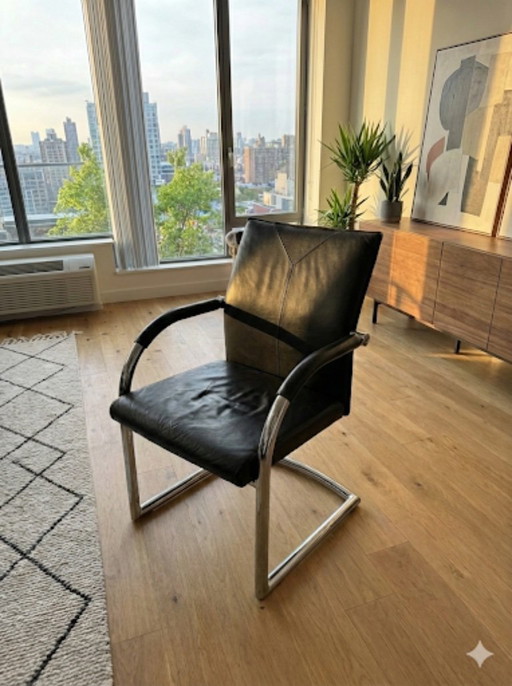 Set of 5: Klöber Ciello cantilever chairs – Black leather & chrome