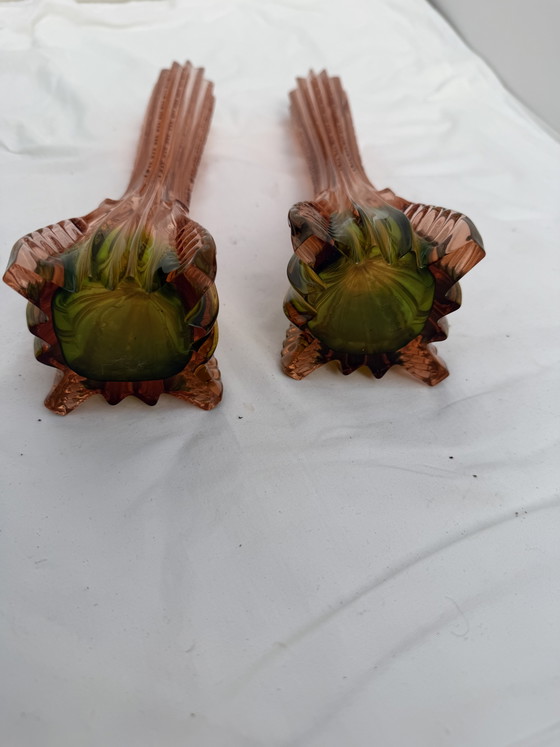 Prachtige Set Art Deco ‘Rubina Verde’ Vaasjes – Jaren 20/30 – Perfecte Staat! – Vazen, Glass (photo 5 of 8)