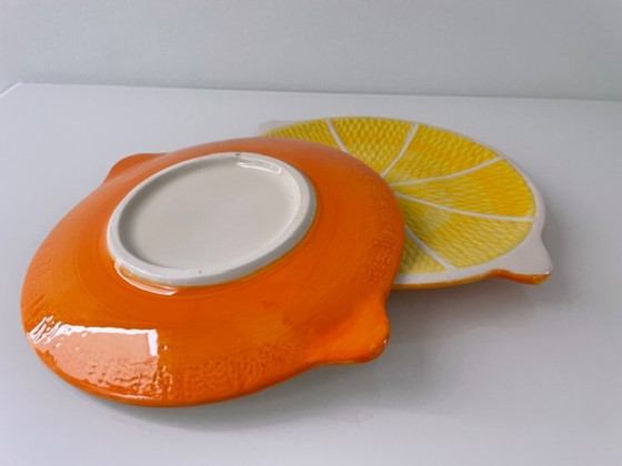 Image 1 of Juego de 2 platos de cerámica con rodajas de naranja
