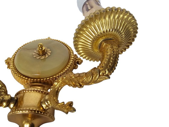 Image 1 of Hollywood Regency stijl - Wandlamp - verguld - marmer - Italie - 60's