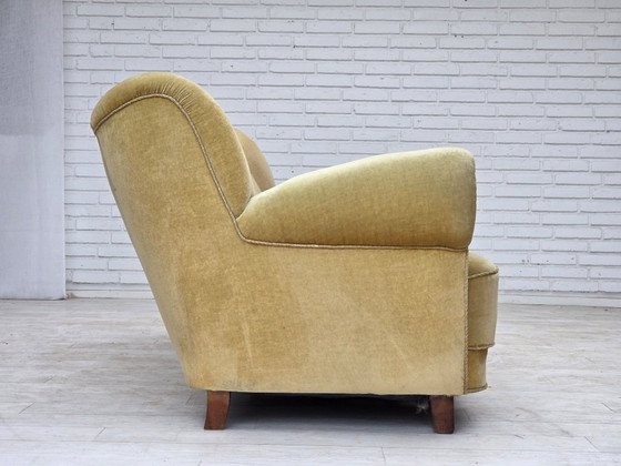 1960s, Danish 3-seater sofa, light green furniture velour., 3-5 seaters, Velvet, Wood, Vintage (photo 10 of 15)