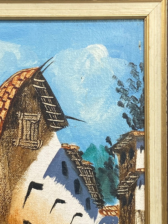 Peruvian Costumbrista painting on canvas, Andean street scene, Centro Artesanal Magdalena, Lima (photo 4 of 9)