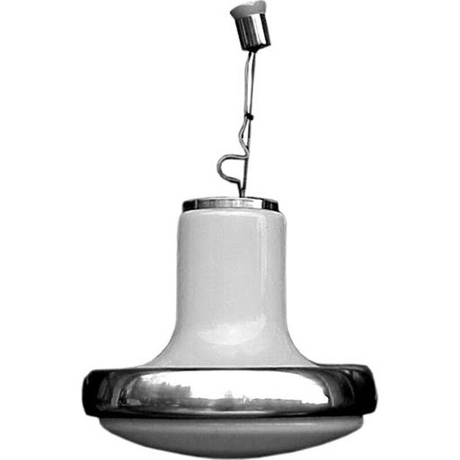 Lampada da soffitto vintage in vetro opalescente Oscar Torlasco per Lumi Italia 1960