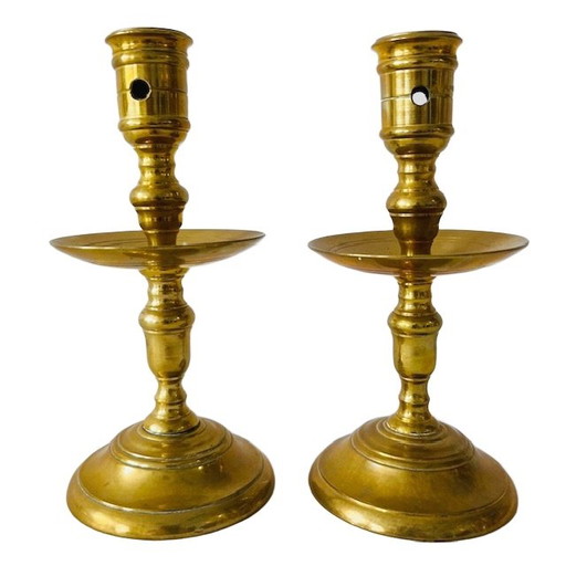Set of brass Heemskerk collar candlesticks brass 1700's