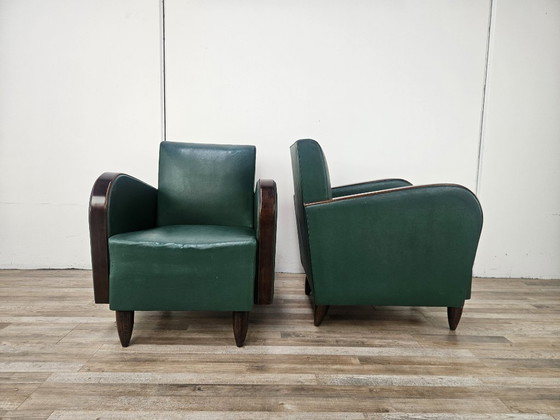 Coppia di poltrone Art Déco in noce e pelle verde, 1940 – Wood (photo 2 of 21)