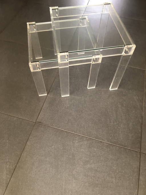 2x 2 Vintage-Beistelltische aus Plexiglas/Glas im eklektischen Stil