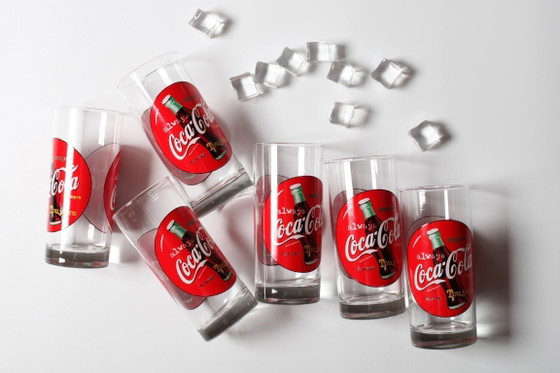 Set van 6 vintage rode Always Coca-Cola drinkglazen / Cerve / Italië / jaren 90 – Glazen & Karaffen, Glass (photo 10 of 14)