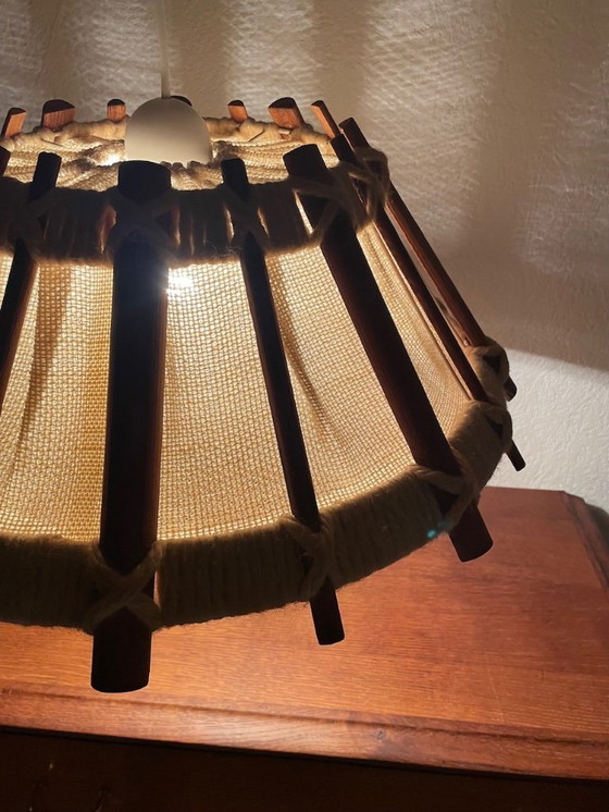 Image 1 of Suspension en bois et jute, style scandinave vintage, années 1960