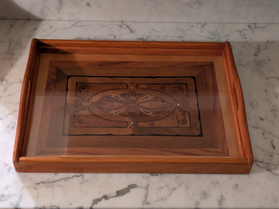 Image 1 of Art Deco wooden inlaid tray, probably from France around 1940.