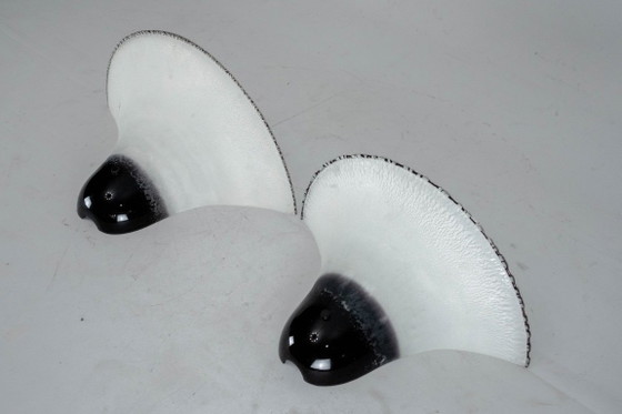 Pair of Large Labeled Barbini Murano Glass Wall Sconces. Italy 1970s, Chandeliers, White (photo 3 of 9)