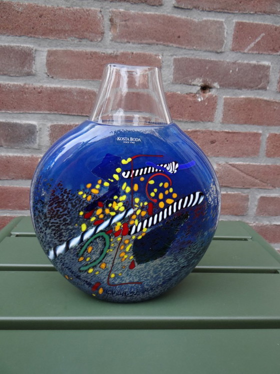 Signed Bertil Vallien for Kosta Boda ‘Meteor’ Blue Glass Vase Sweden (photo 5 of 9)