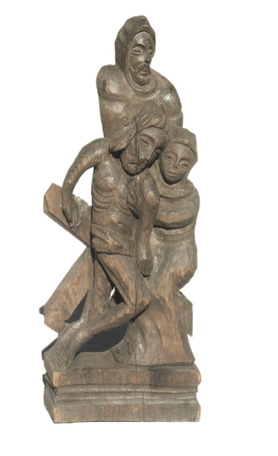Sculpture religieuse antique en bois - 1900 - 1950, Marron, Rustic (photo 10 sur 10)