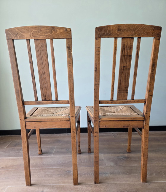 Image 1 of Art-Deco-Eichenstühle mit Korbsitzen, 2er-Set