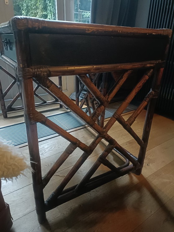 Characterful vintage bamboo-style Desk with three drawers, Brown (photo 7 of 9)