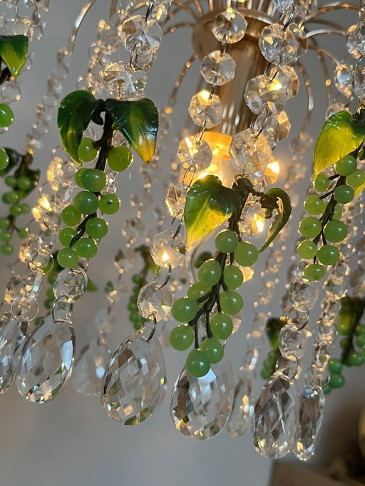 Vintage Green Grapes Fruit Teardrop Chandelier From Murano